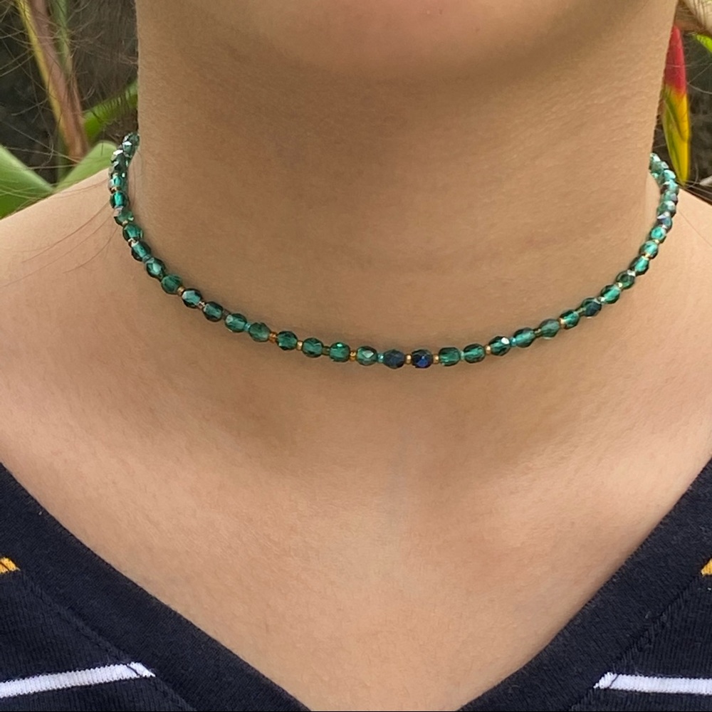 Green Handmade Emerald Glass Beaded Boho Choker